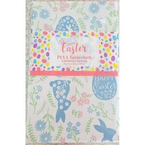 Happy Easter Bunny, Egg & Flower Vinyl Peva Tablecloth 52 x 52, Spring, New!